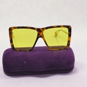 Gucci GG0413S Tortoise Square Oversized Yellow Lens Sunglasses Made in Italy
